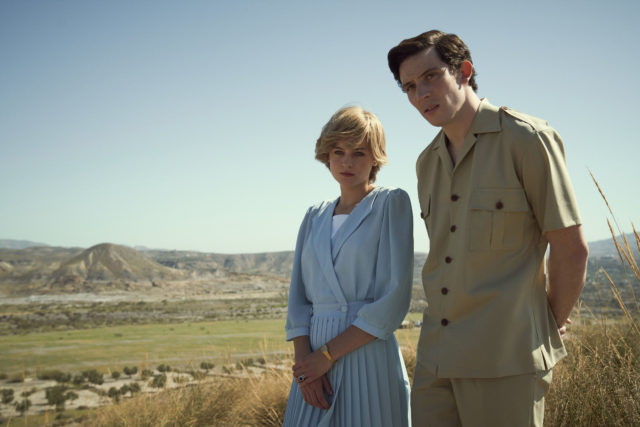 A still of Emma Corrin and Josh O'Conner as Princess Diana and Prince Charles in season four of The Crown. 