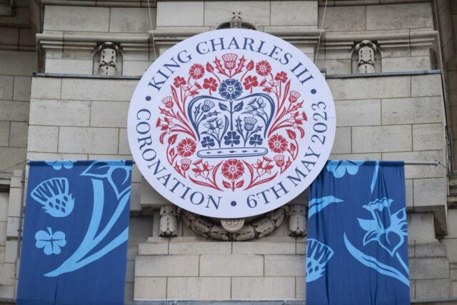 the Coronation Emblem hanging before the ceremony