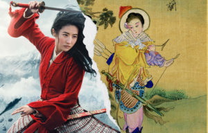 Side by side images of Mulan in the 2020 film and the real like Hua Mulan