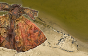 Shipwreck in the sand + Silk damask gown