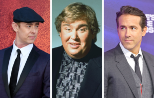 Side by side photos of Colin Hanks, John Candy, and Ryan Reynolds
