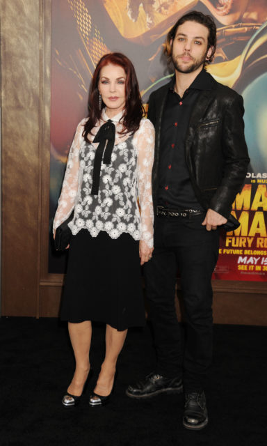 Priscilla Presley posing with her son, Navarone Garibaldi Garcia