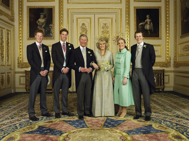 Wedding photo shows Charles and Camilla with their children. 