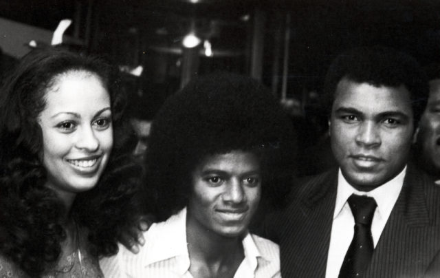 Headshot of Veronica Ali, Michael Jackson, and Muhammad Ali posing for a photo.