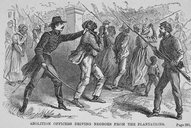 A drawing of abolition officers clashing with enslaved people
