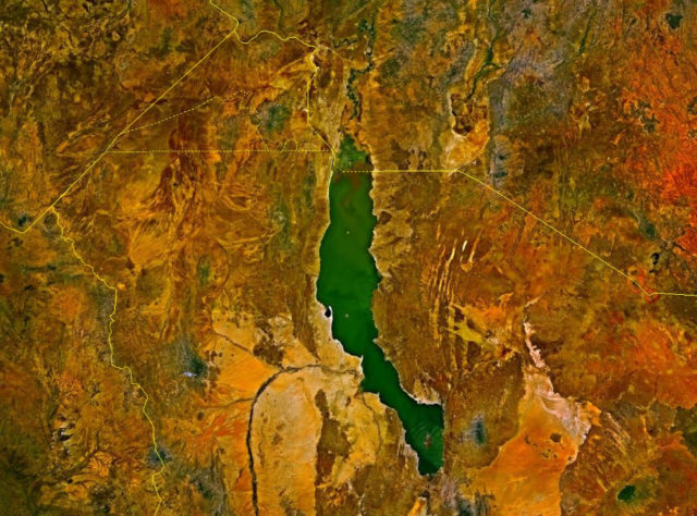 Aerial image of Lake Turkana and the surrounding area.