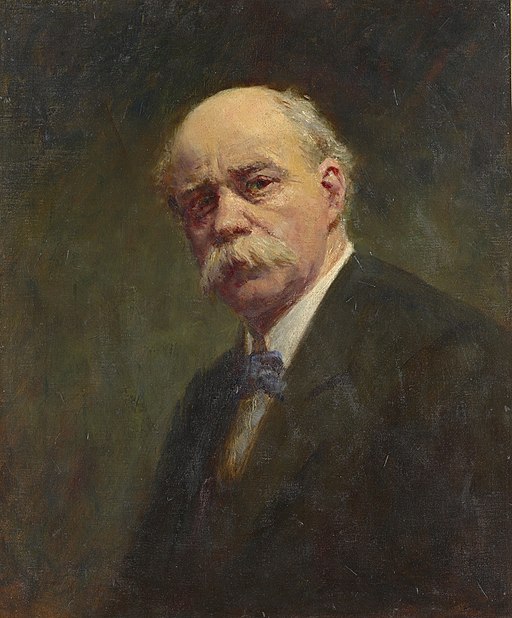 Self portrait of Frederick McCubbin, a balding man with a white moustache. 