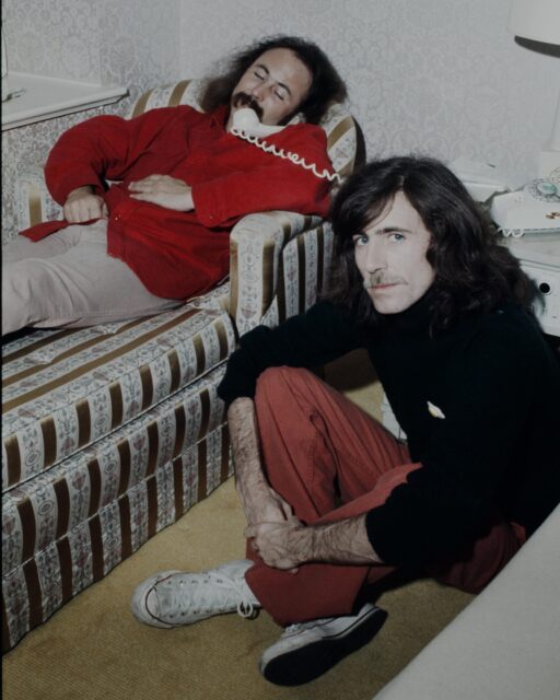 David Crosby and Graham Nash relaxing at a hotel in Japan in 1975