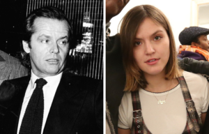 Jack Nicholson looking to the left beside a photo of Tessa Gourin looking at the camera.