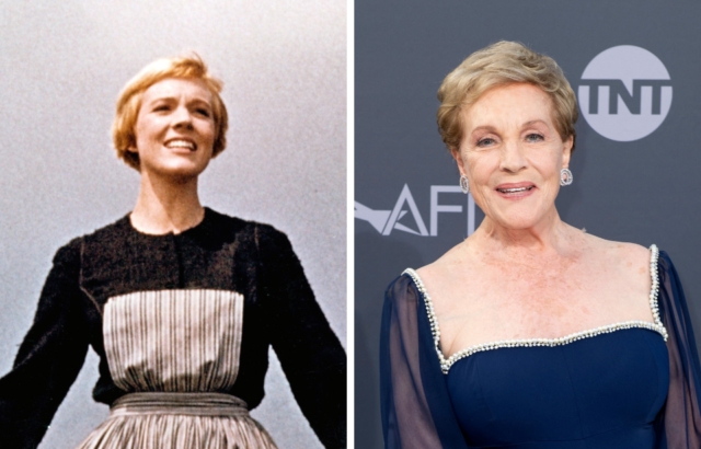 Headshots of a young and old Julie Andrews.