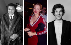 From left: Muhammad Ali at a fashion show, Madonna in a sporty red dress, and Sir Ian McKellan in a black and white photograph