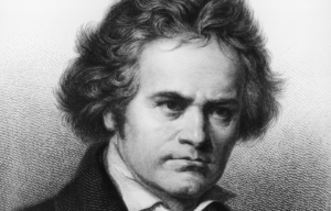 A drawing of Beethoven with a stern expression