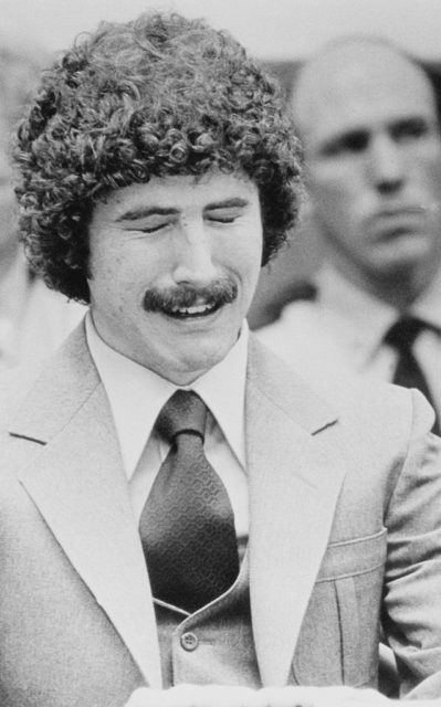 Kenneth Bianchi, one of the Hillside Stranglers, crying while wearing a suit.