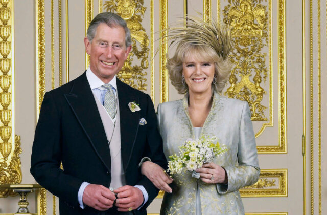 Charles and Camilla in formal wear after their wedding. 