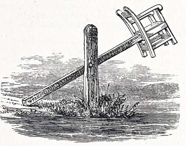 An illustration of a ducking stool.