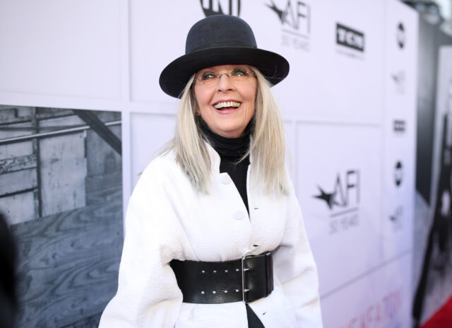 Headshot of Diane Keaton wearing a hat.