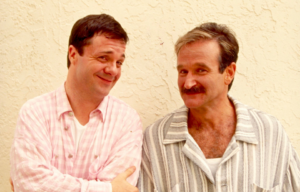 Headshot of Robin Williams and Nathan Lane during filming of 'The Birdcage'