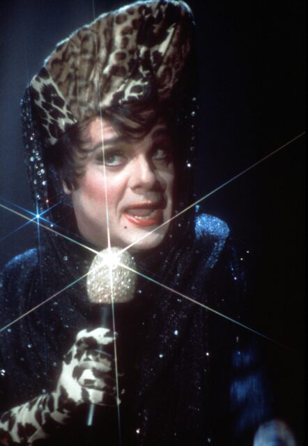 Headshot of Nathan Lane in drag attire in a scene from 'The Birdcage'