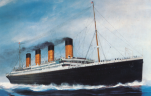 A drawing of Titanic crossing the seas