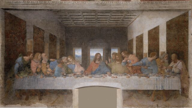 'The Last Supper' painting with Jesus and his followers sitting at a long table.