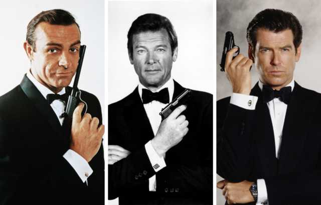 Sean Connery as James Bond + Roger Moore as James Bond + Pierce Brosnan as James Bond