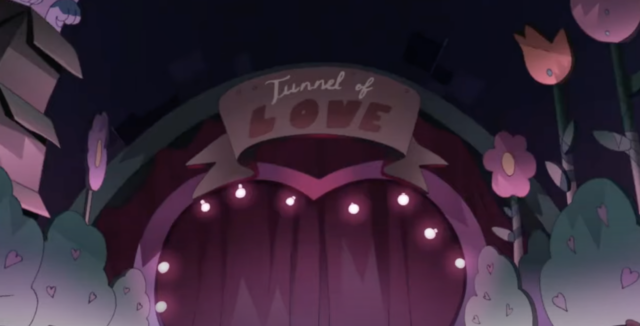 A still of the entrance to a Tunnel of Love ride on the show "The Owl House"