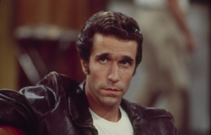 Henry Winkler as the Fonz in his trademark leather jacket