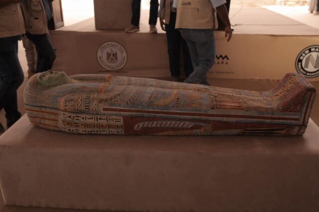 Ancient Egyptian sarcophagus on display