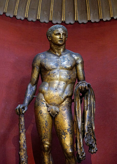 The bronze statue of Hercules.