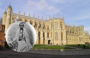 Prince Alemayehu inset with St Georges Chapel at Windsor Castle in the background.
