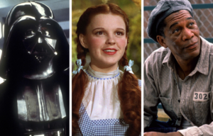 Headshots of Darth Vader, Judy Garland as Dorothy, and Morgan Freeman as Ellis Redding