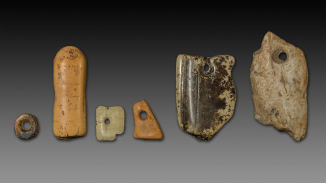 Six pendants discovered in the Denisova Cave in 2017.
