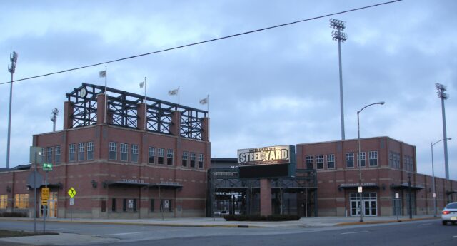 A photo of the outside of the US Steel Yard Stadium in Gary, Indiana