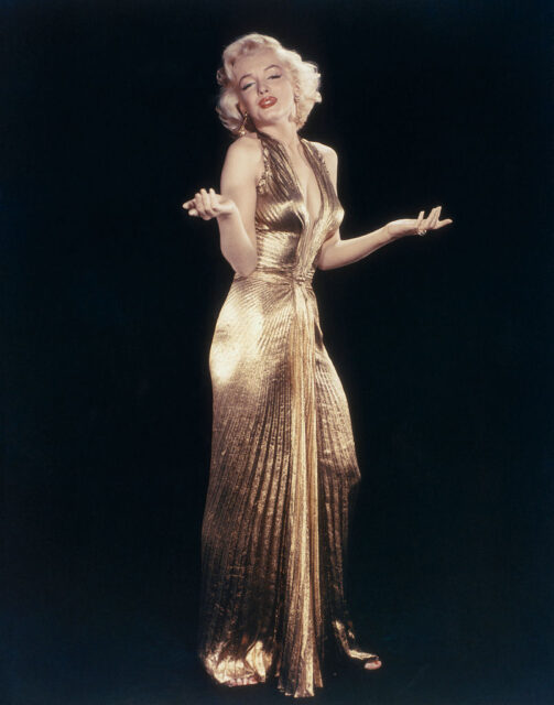 Portrait of Marilyn Monroe in a gold dress