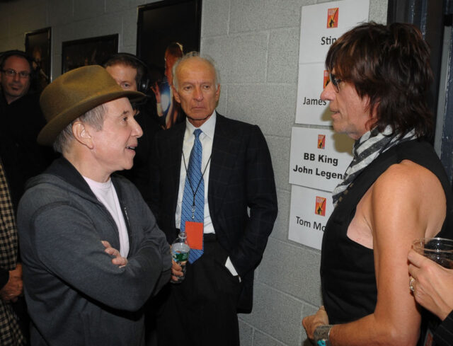 Paul Simon and Jeff Beck backstage at Madison Square Garden in 2009