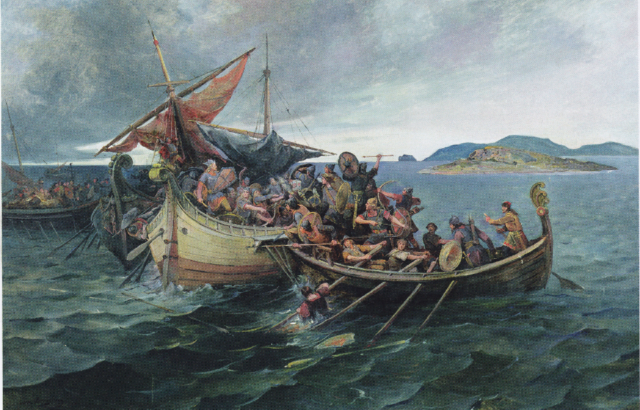 Nils Bergslien painting of Jomsvikings at the Battle of Svolder, circa 1900.