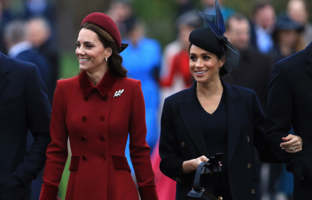 Kate and Meghan are joined by their husbands, Prince William and Prince Harry, for the Royal family's Christmas day church service at the Church of St Mary Magdalene on the Sandringham estate, December 25, 2018.