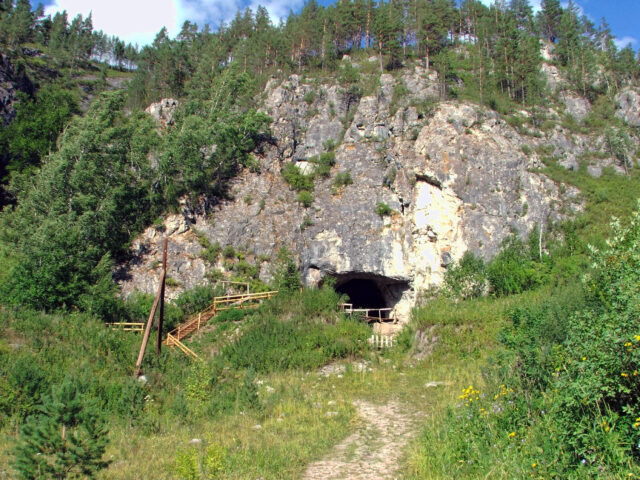 Image of the entrance to the Denisova Cave, 2008. 