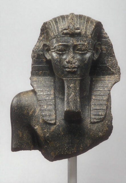 Granite bust of Psamtik I from the Late Period. It is on display in the Met Museum of Art. 