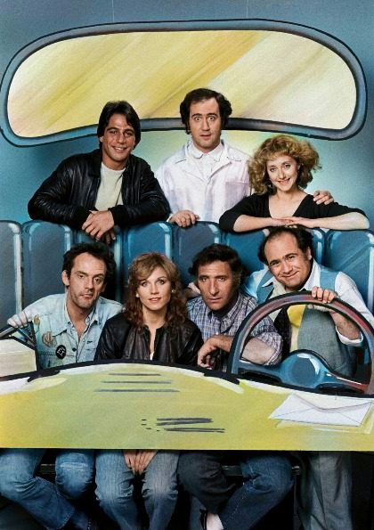 Tony Danza, Andy Kaufman, Carol Kane, Christopher Lloyd, Marilu Henner, Judd Hirsch, and Danny DeVito in a promo photo for 'Taxi'