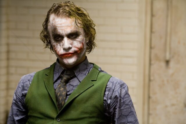 Heath Ledger dressed as the Joker.