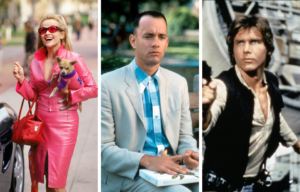 Reese Witherspoon as Elle Woods in 'Legally Blonde' + Tom Hanks as Forrest Gump in 'Forrest Gump' + Harrison Ford as Han Solo in 'Star Wars: Episode IV - A New Hope'