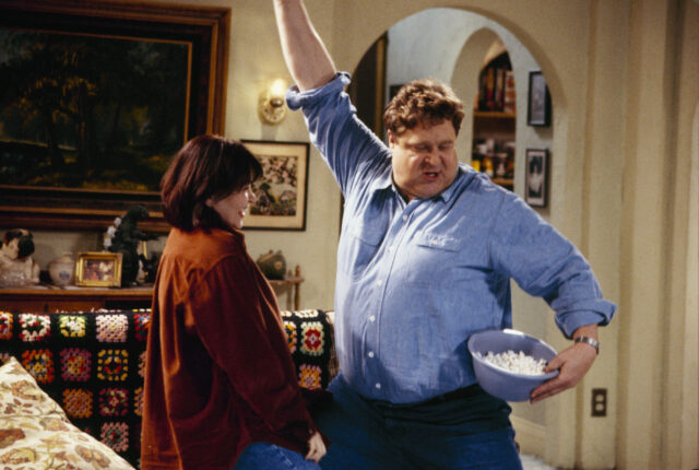 John Goodman and Roseanne Barr in a scene from the sitcom 'Roseanne'