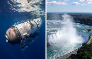 Left: OceanGate's submersible Titan Right: Niagara Falls.