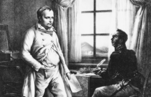 Napoleon Bonaparte dictates his memoirs to General Baron Gourgand
