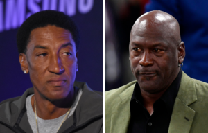 A recent photo of Scottie Pippen, left, and Michael Jordan on the right