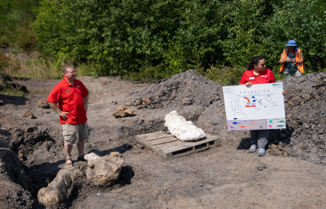 Staff of the M-NCPPC Dinosaur Park at the site of a bonebed on Tuesday, July 12, 2023 at the Dinosaur Park in Laurel, MD. The bonebed is the first of its kind found in Maryland since 1887.