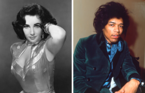 Elizabeth Taylor, left, and Jimi Hendrix, right.