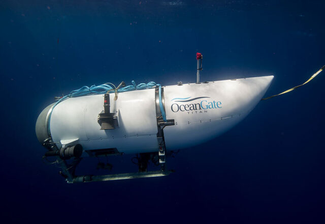 Side photo of the Titan submersible underwater