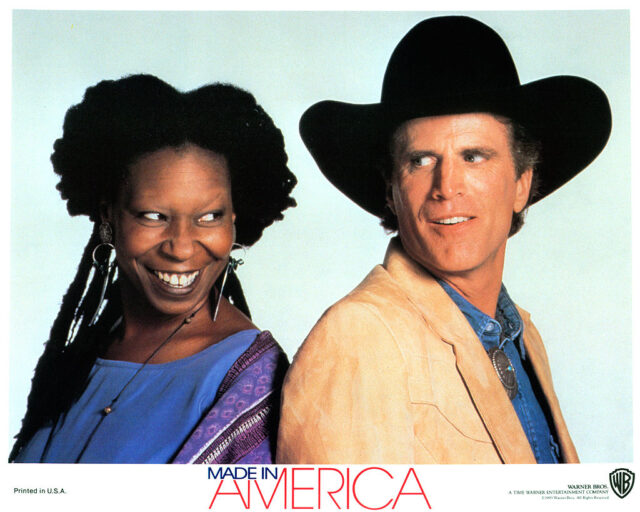 Whoopi Goldberg and Ted Danson back to back in a promo shoot for 'Made in America'